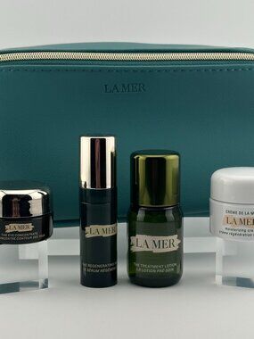 La Mer 4 Pc Luxury Ritual Set Fresh Feb/Mar Direct Promo Aqua Blue Clutch